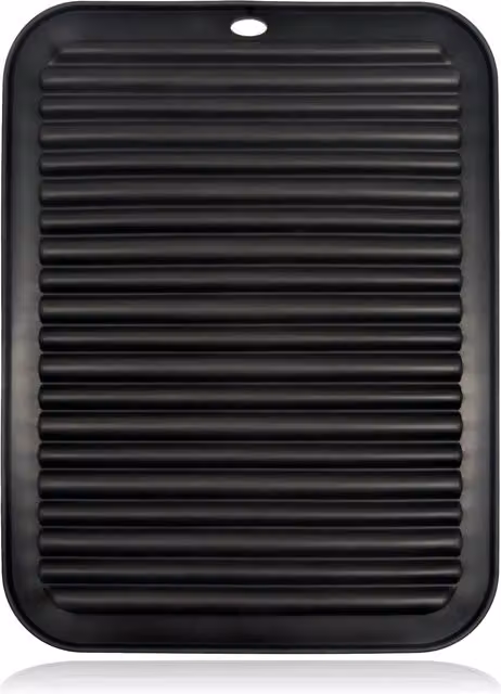 Spares2go Rectangular Heat Resistant Silicone Trivet for Kitchen Worktops, Black