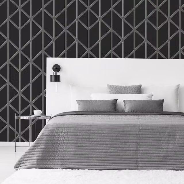 Superfresco Geometric Abstract Art Deco Wallpaper in Anthracite Grey