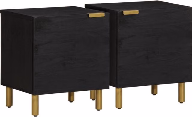 Berkfield Home Set of 2 Black Mango Wood Bedside Cabinets W/D/H: 40 x 33 x 46 cm – 1