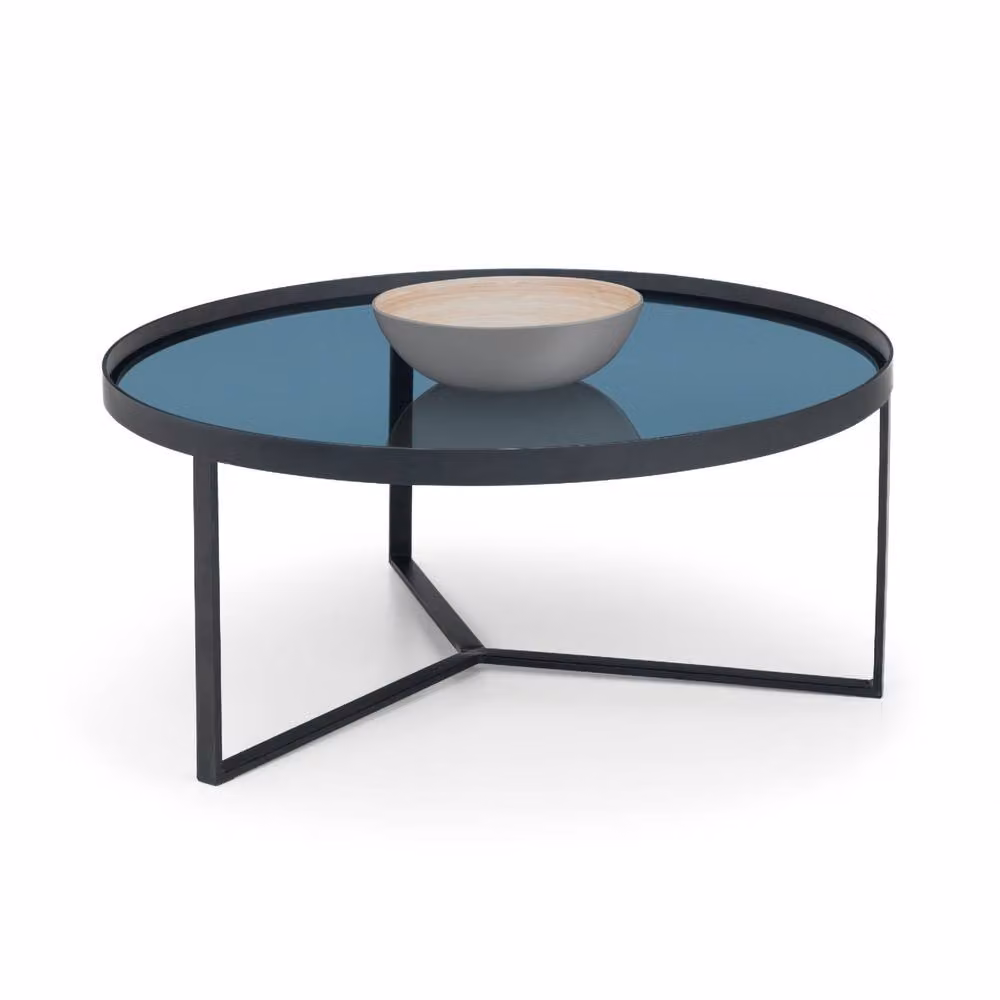 Cheshire Kelburn Modern Round Coffee Table in Black and Smoked Glass – 2