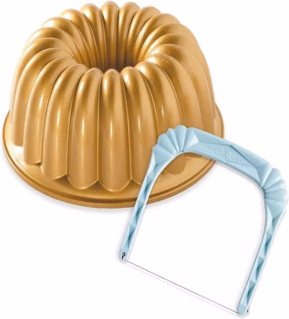 Nordic Ware Elegant Party Bundt Pan and Bundt Slicer, Gold, Non-Stick Aluminium
