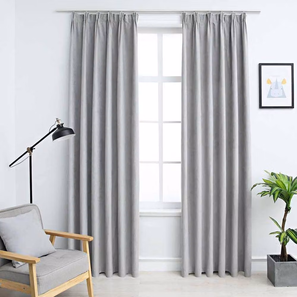 Berkfield Home Grey Blackout Fabric Curtains with Hooks, 2 Pack, W: 140 cm, H: 175 cm – 2