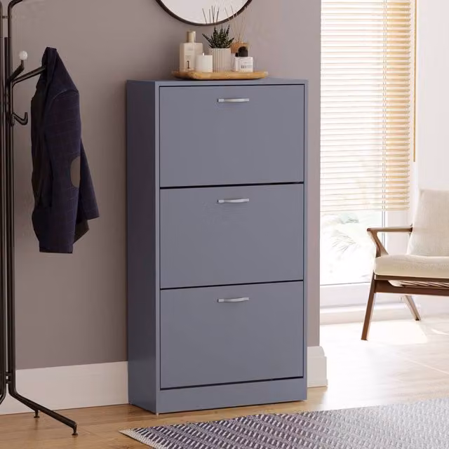 HD Designs Vida Designs Modern Grey 3 Drawer Shoe Cabinet with Tilting Compartments