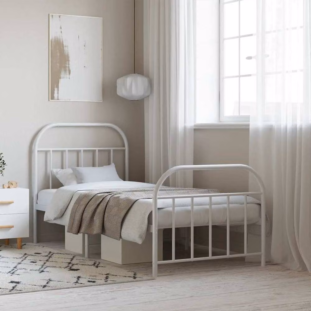 Berkfield Home Metal Bed Frame with Headboard and Footboard in White, W/D/H: 90 x 190 cm – 2