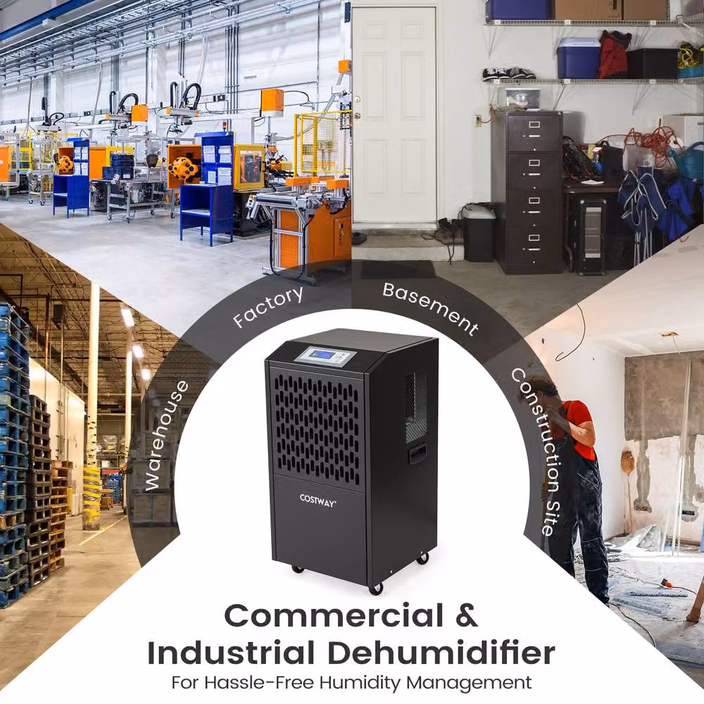 Costway 120 L Commercial Dehumidifier with Drain Hose and 4 Wheels, Black – 6