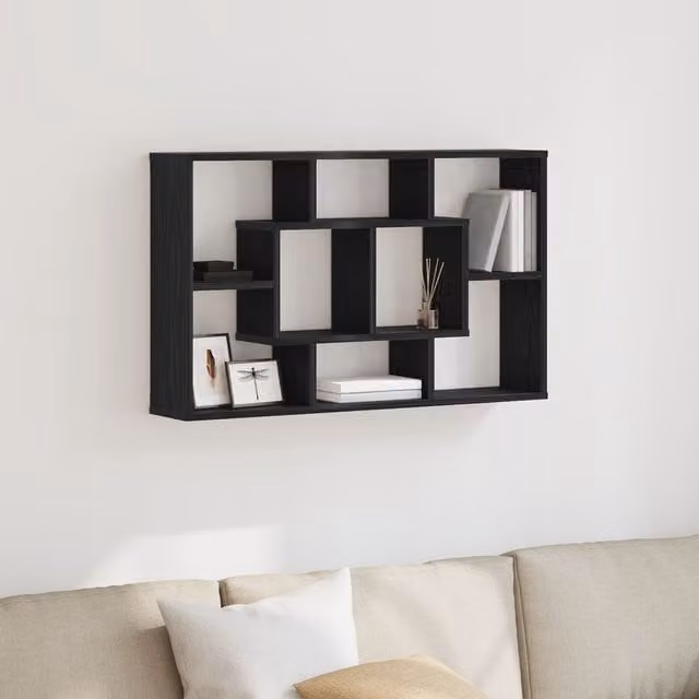 Berkfield Home Wall Mounted Shelf in Black Oak, W: 85 cm, D: 16 cm, H: 52.5 cm