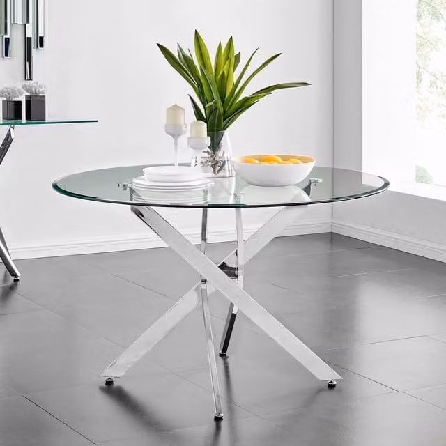 FurnitureboxUK Novara Round Glass and Metal 6-Seater Dining Table in Silver and Black, Diameter: 120 cm – 1