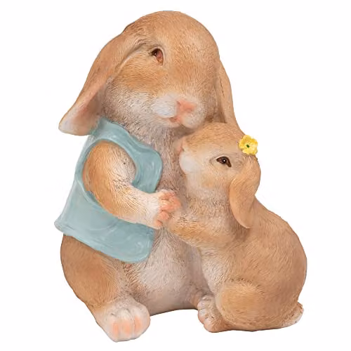 Pelle & Sol Mother and Child Rabbit Statue Garden Ornament, Multicolour Resin Animal Sculpture – 1