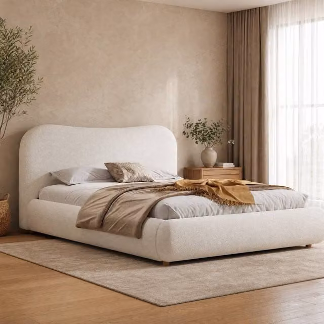 STILVORA Modern White Bouclé Upholstered Ottoman Bed with Lift Up Base, W/D/H: 180 x 200 x 150 cm – 1