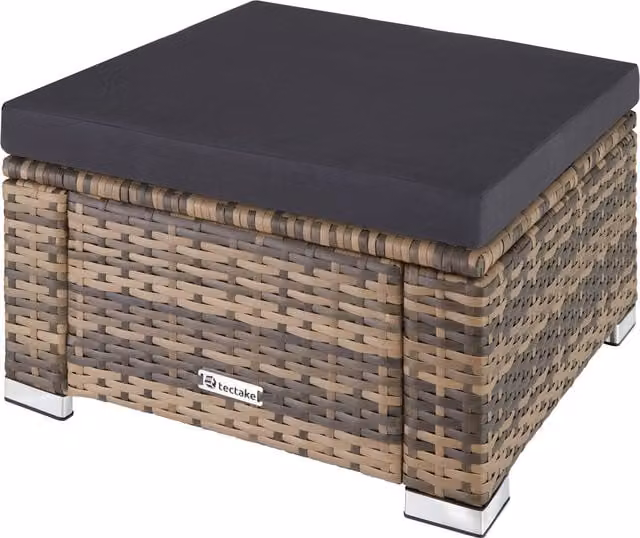 tectake Rectangular Polyrattan Garden Ottoman with Cushions in Beige and Brown, W/D/H: 53.0 x 31.0 x 31.0 cm