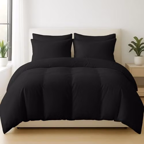 Pamposh 400 Thread Count Mako Satin Cotton Duvet Cover Set in Black, Reversible and Breathable, W/D/H: 200 x 200 cm – 7