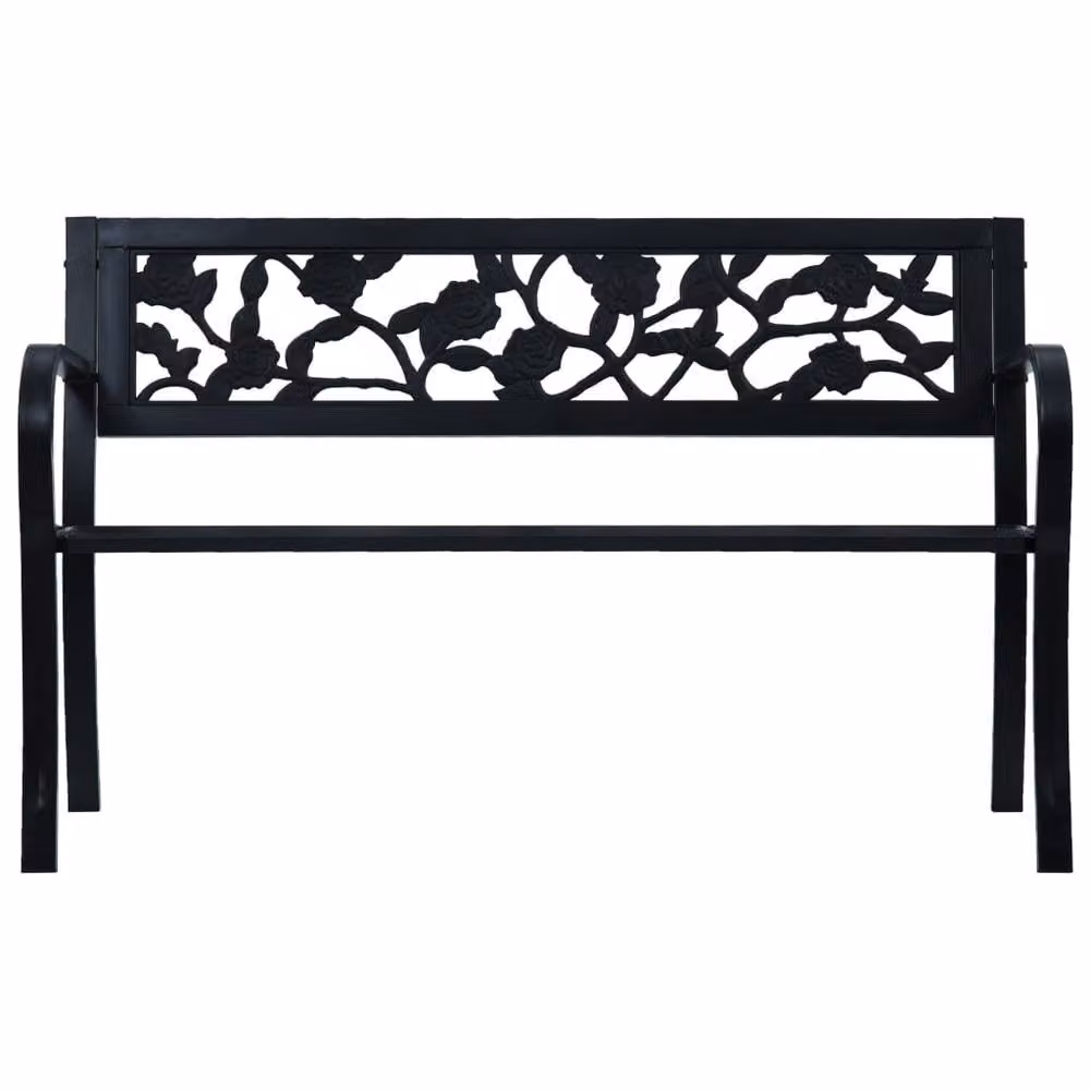 Berkfield Home Vintage Floral Garden Bench in Matt Black Metal, Width: 125 cm – 2