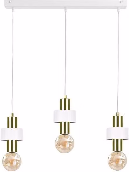 Netlighting Unica Bar Pendant Ceiling Light in White and Gold, 60 cm, 3x E27