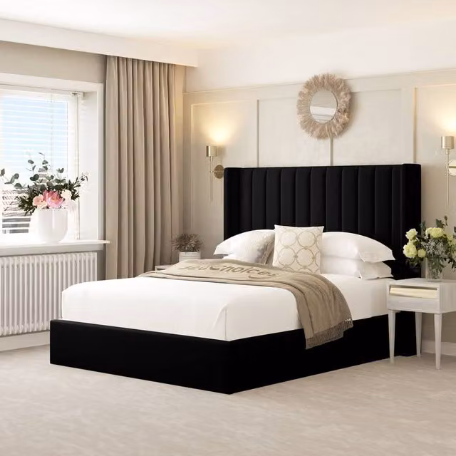 Bed Choices Madison Upholstered Ottoman Bed Frame with Chelsea Mattress in Black Velvet, W/D/H: 180 x 200 cm
