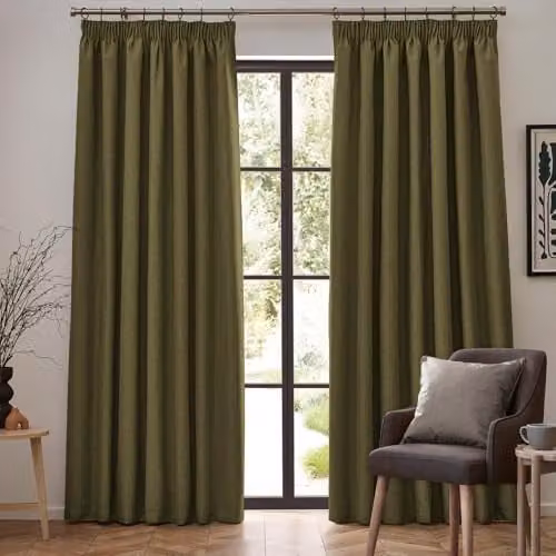 Riva Home Dawn Textured Blackout Pencil Pleat Curtains, Green, Width: 168 cm, Drop: 137 cm – 2