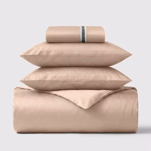Bedable Super King Sateen Cotton Bedding Set in Beige, 460 Thread Count – 1