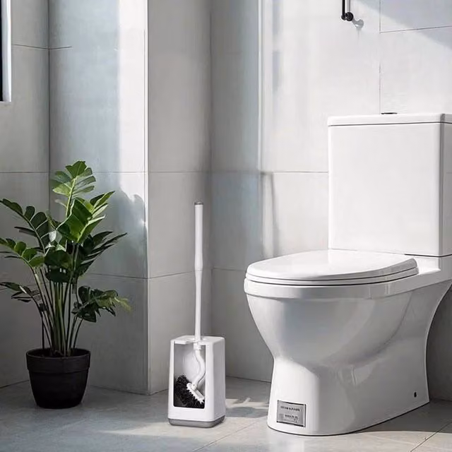 EONLION Freestanding Plastic Toilet Brush with Long Handle in White – 1