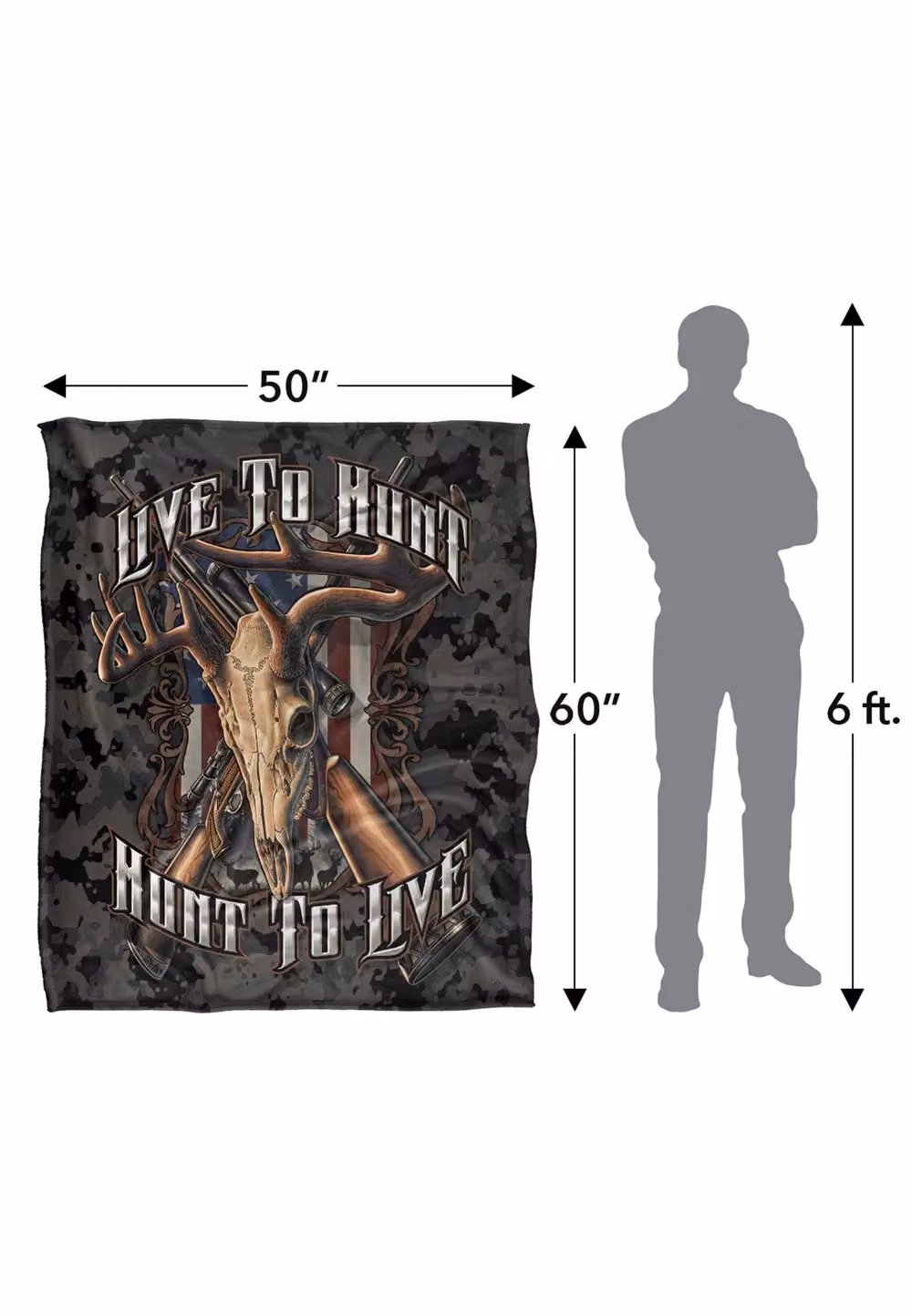 JQ Licensing RLE Live To Hunt Deer Skull Super Soft Fleece Throw Blanket, White, W/D/H: 152 x 127 cm – 8