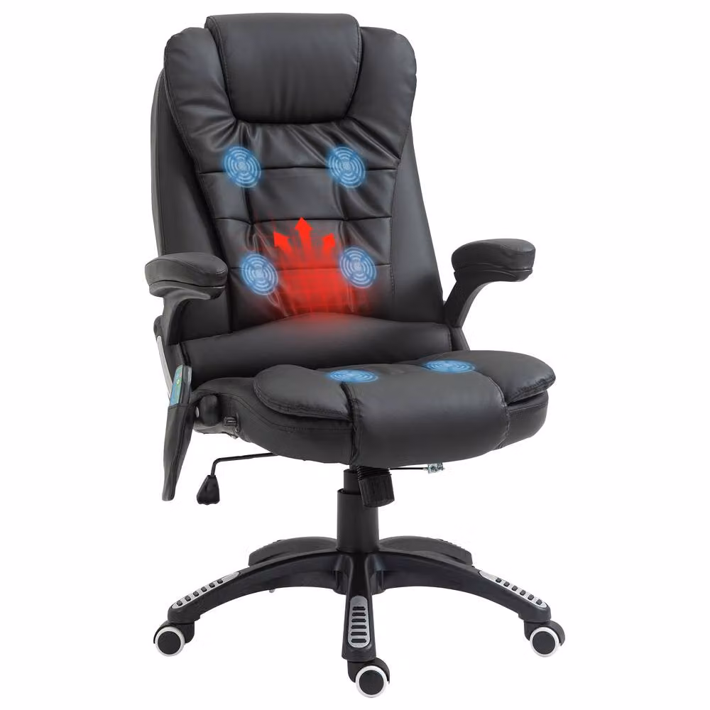 Rolipo Black PU Leather Heated 6-Point Massage Executive Office Chair with Headrest and 360 Degree Swivel – 2