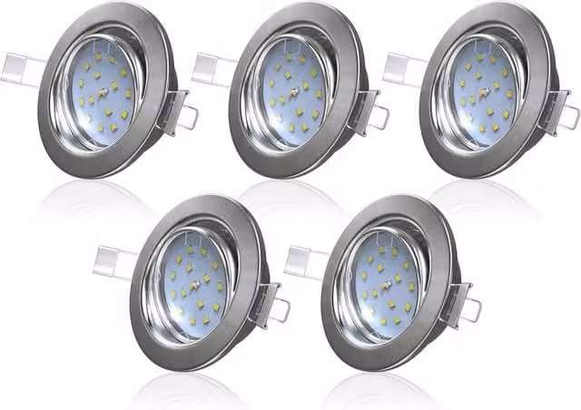 B.K.Licht Set of 5 LED Recessed Downlights, Warm White, Matt Nickel Silver