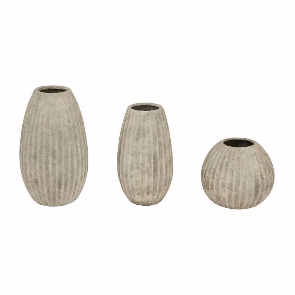 Lemon Pavilion Furniture and Decor Catania Round Ceramic Vase in Grey, W: 22 cm, D: 22 cm, H: 18 cm – 2