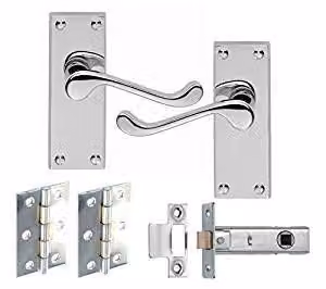 Golden Grace Victorian Scroll Latch Door Handles in Polished Chrome