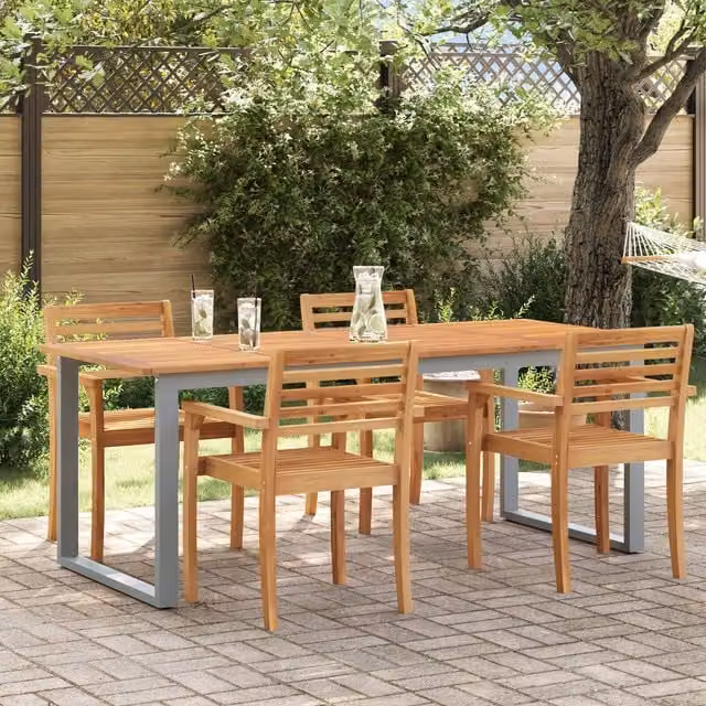 Berkfield Home Outdoor Dining Table in Grey, Made of Powder Coated Steel and Acacia Wood, W/D/H: 200 x 90 x 75 cm – 1
