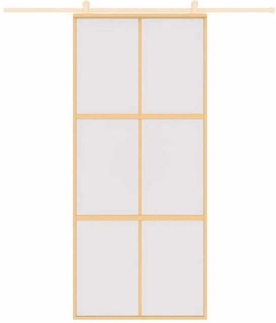 Berkfield Home Gold Sliding Door with Frosted ESG Glass and Aluminium, W: 90 cm, H: 205 cm