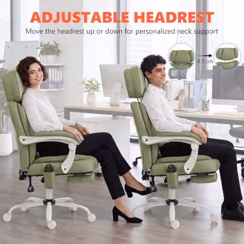 HOMCOM Modern Green Synthetic Leather Task Chair with Headrest and Armrests – 7