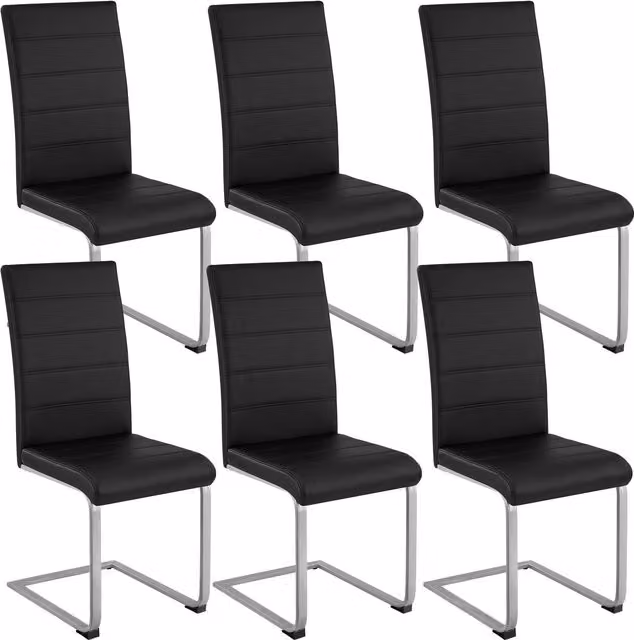 tectake Set of 6 Bettina Dining Chairs in Black with Synthetic Leather and Metal Cantilever Base – 8