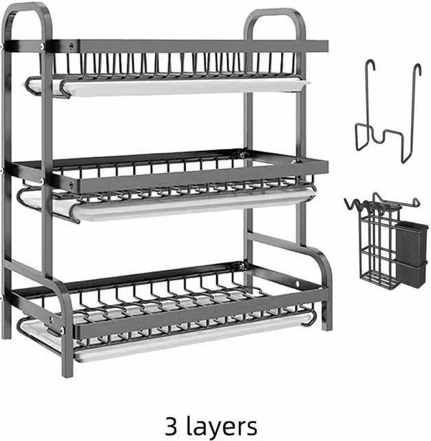 SPETLEK 3 Tier Kitchen Sink Dish Drainer Rack in Black
