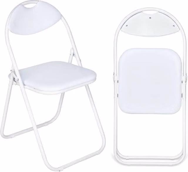 EONLION White Padded Faux Leather Folding Chair