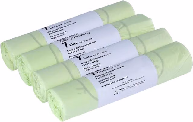 Caddy Company Compostable Food Waste Bin Bags with Tie Handle, Green, 7 Litre