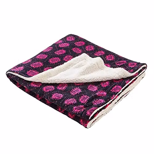 Just Essentials Reversible Geometric Plush Fleece Blanket in Black and Pink, Small