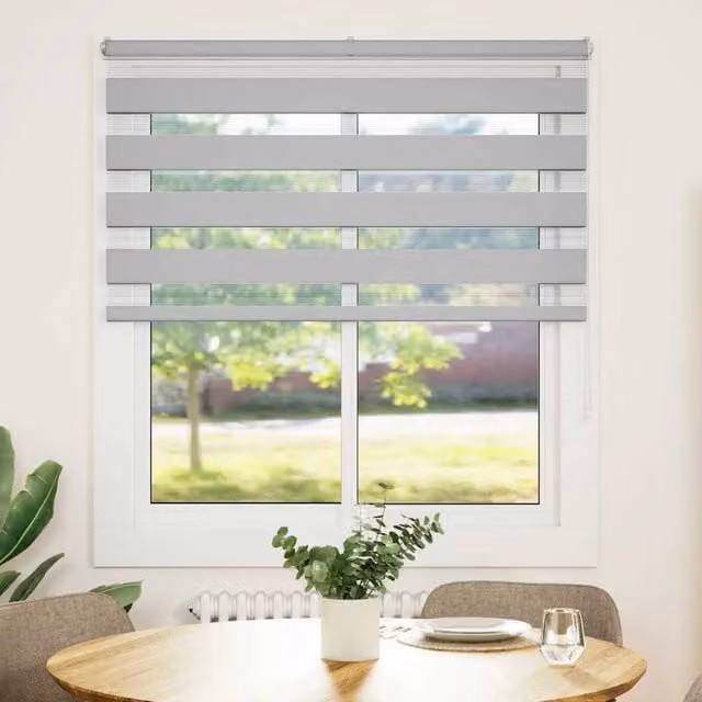 Berkfield Home Zebra Blind in Light Grey, W: 130 cm, H: 100 cm, Polyester Fabric