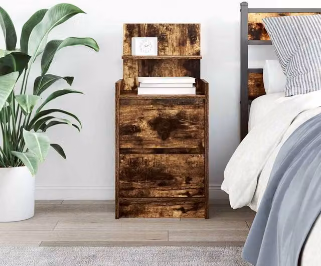 Berkfield Home Durable Bedside Cabinet with 2 Drawers in Smoked Oak Brown, W/D/H: 38 x 34 x 80 cm – 1