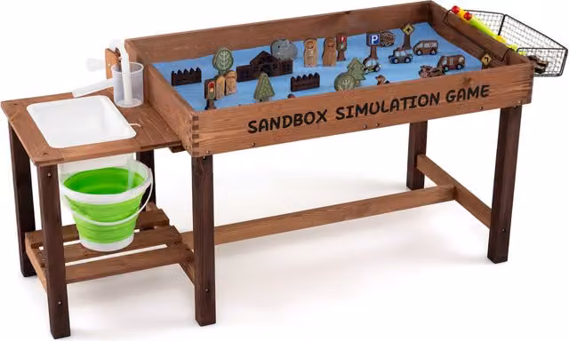 Costway Brown Wooden Sensory Sand and Water Table for Creative Motor Skill Development