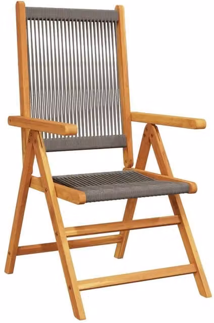 Berkfield Home Set of 4 Grey Reclining Garden Chairs in Oiled Acacia Wood with Textilene Fabric