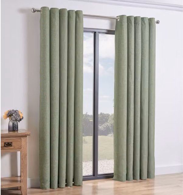 My Home Modern Thermal Insulating Blackout Eyelet Curtains in Green or Grey, Height: 229 cm
