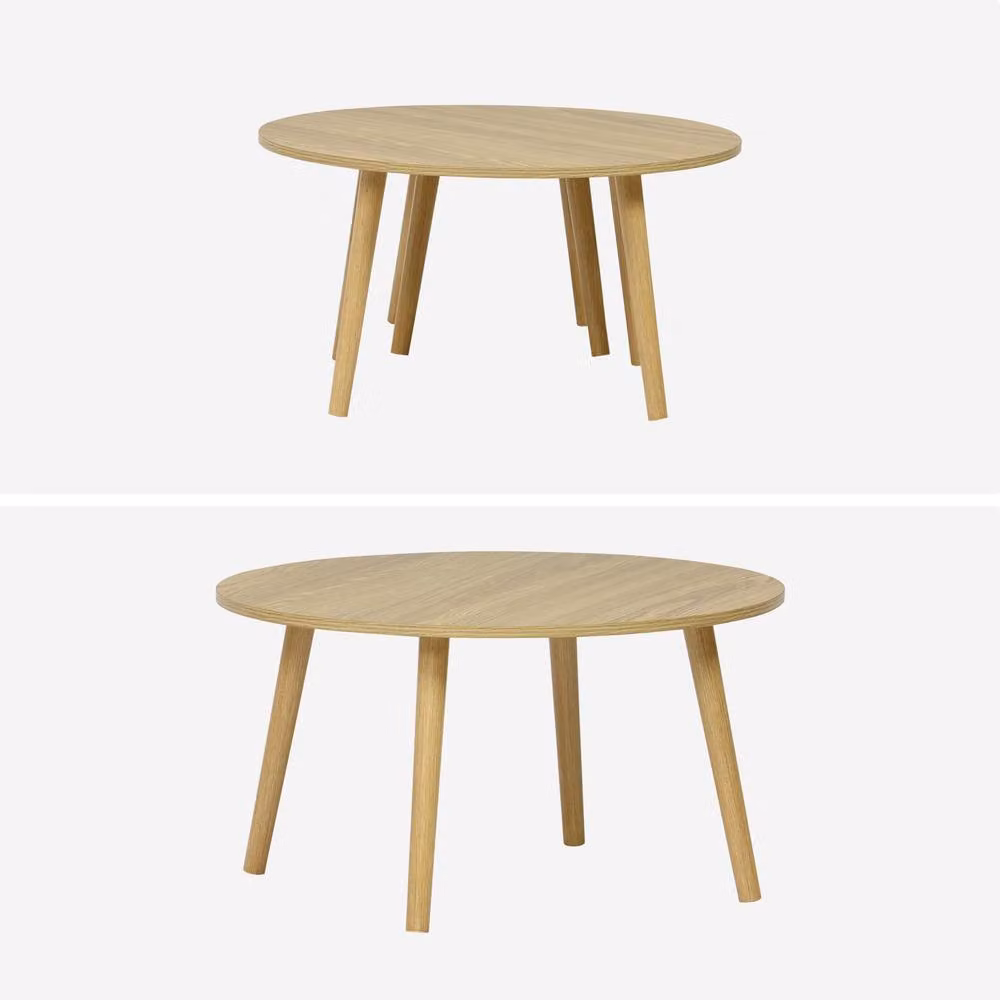 sweeek Pair of Round Nesting Coffee Tables with Wood Effect in Grey and Brown – 2