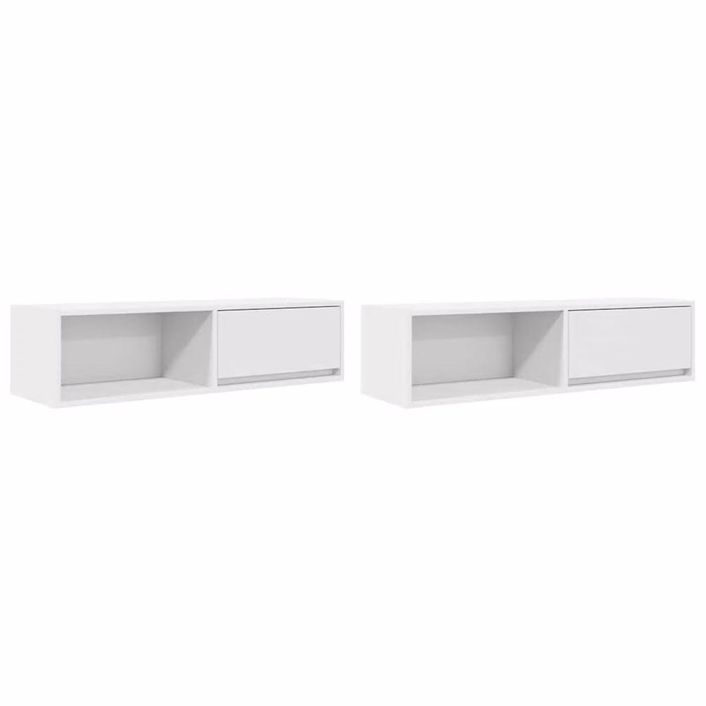 Berkfield Home Set of 2 White Wall Mounted TV Cabinets in Matt Engineered Wood, W/D/H: 100 x 31 x 25.5 cm – 2