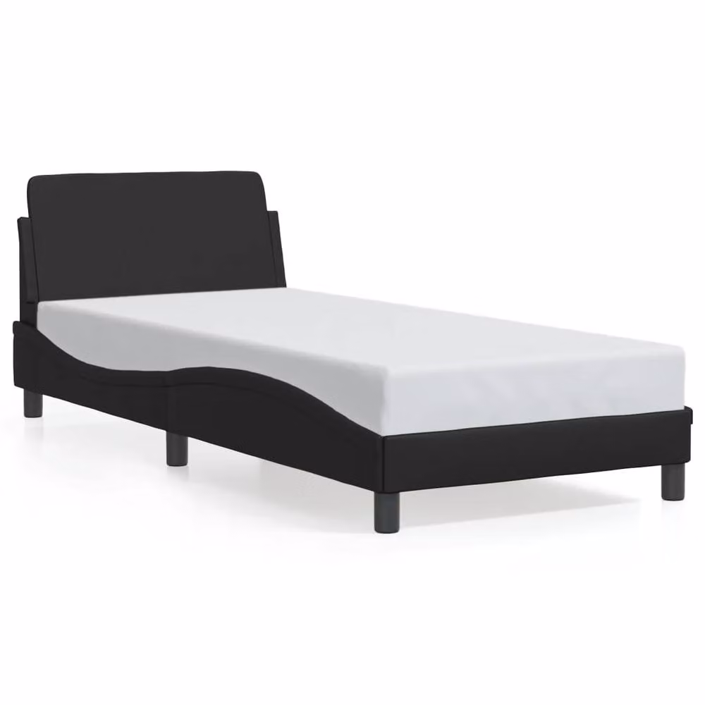 Berkfield Home Single Upholstered Bed Frame in Black Faux Leather, W/D/H: 90 x 190 cm – 2
