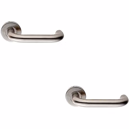 Loops 2 Pack 19mm Round Bar Safety Lever on Slim Round Rose with Concealed Fixings in Brushed Satin Steel