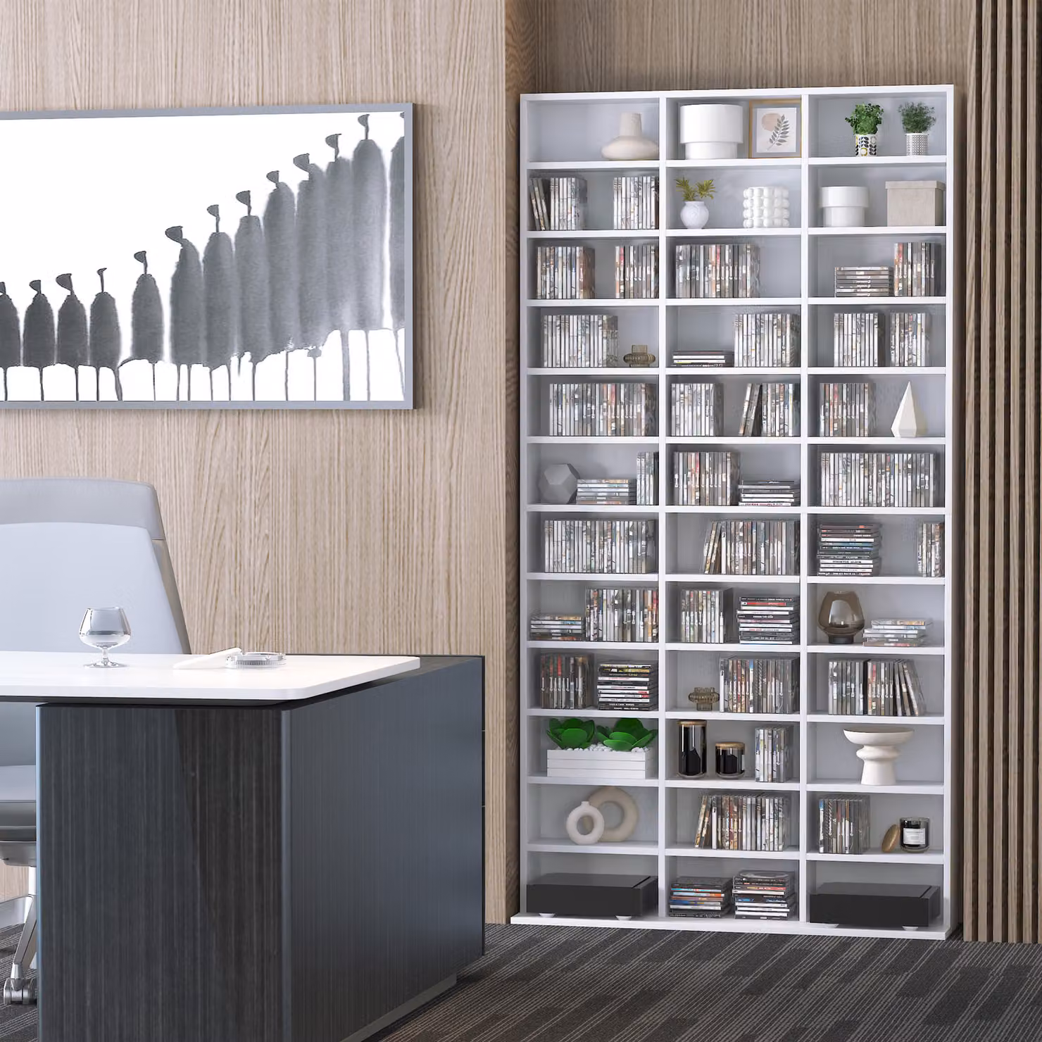 HOMCOM White CD and DVD Storage Unit with Adjustable Shelves, W/D/H: 102 x 24 x 195 cm – 3