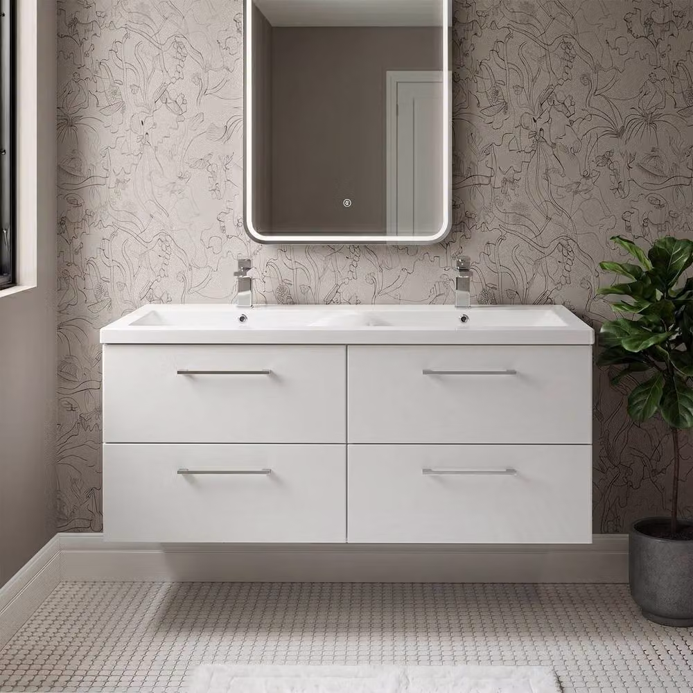 Balterley Level 1200mm Wall Hung 4 Drawer Unit with Double Basin in Gloss White – 2