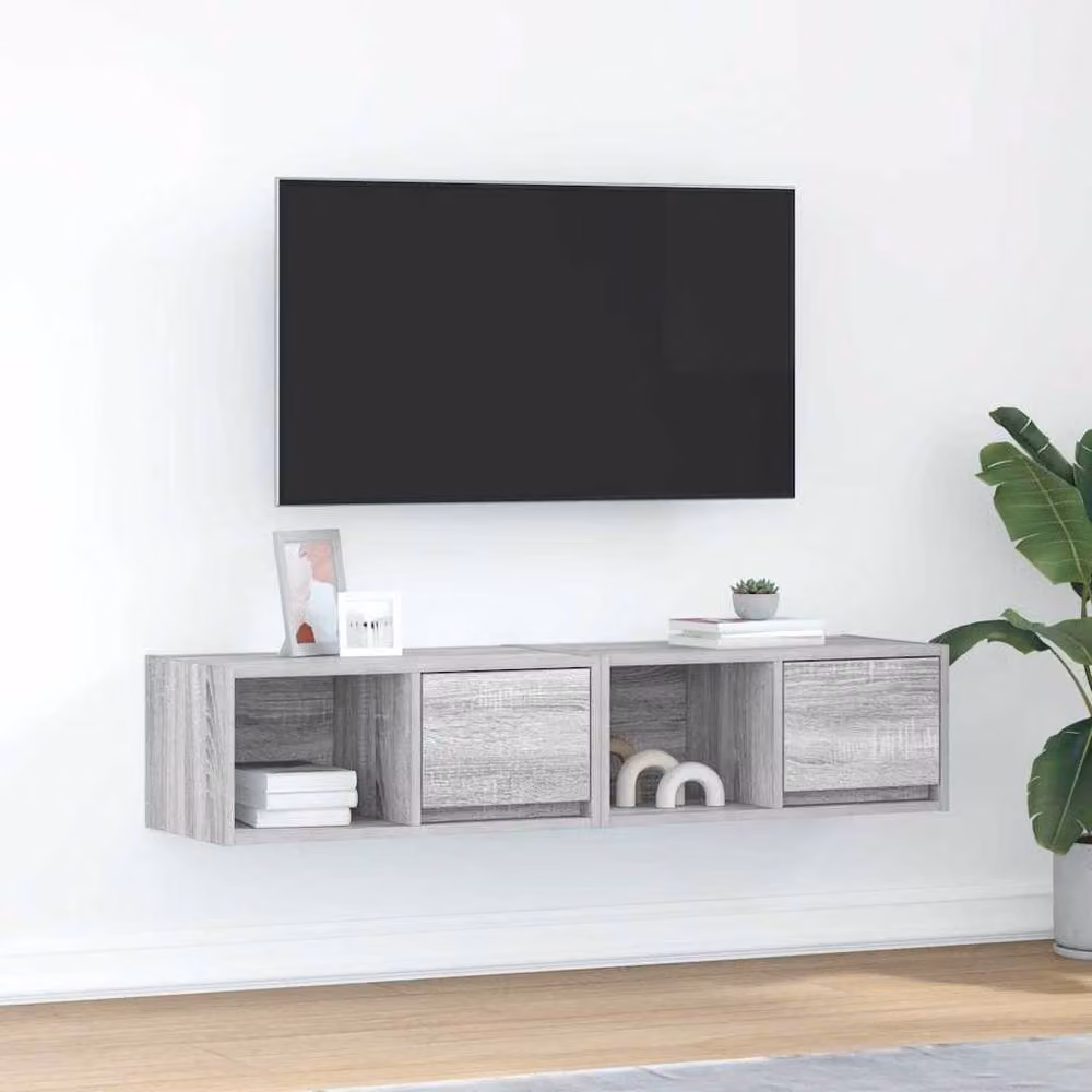 Berkfield Home Set of 2 Wall Mounted TV Cabinets in Grey Sonoma, W/D/H: 60 x 31 x 25.5 cm – 2