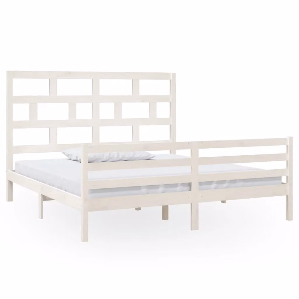 Berkfield Home Super King Size Solid Pine Wood Bed Frame in White, W/D/H: 180 x 200 cm – 2
