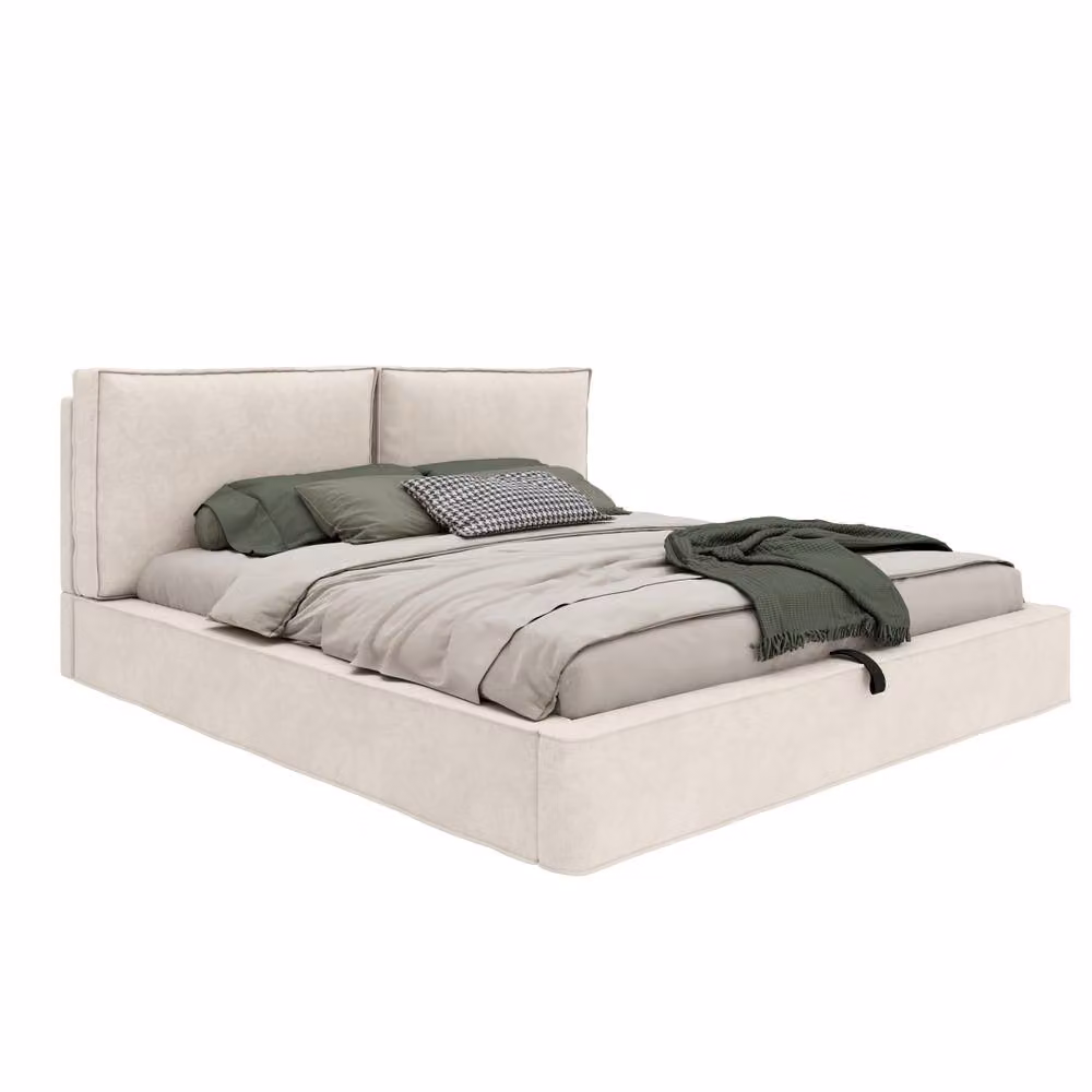 ModernLuxe Upholstered Ottoman Bed with Padded Headboard in Beige, W/D: 140 x 200 cm – 3