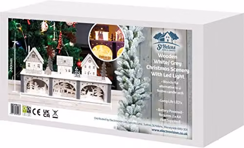 St Helens Home & Garden Battery Powered Wooden LED Light Up Christmas Festive Scene in Brown and White, W/D/H: 22.0 x 11.0 x 44.0 cm – 5