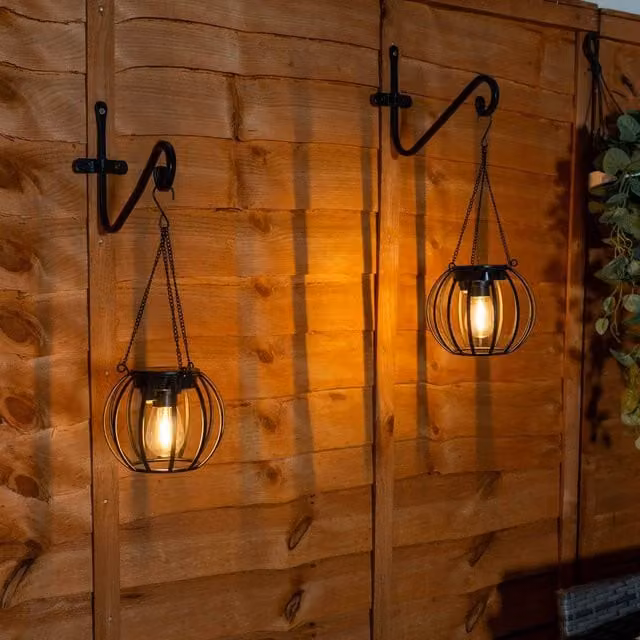 ValueLights Black Metal Ball Solar Powered Outdoor Garden Lantern Lights, 2 Pack – 1